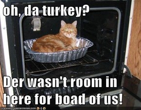 oh, da turkey?  Der wasn't room in here for boad of us!