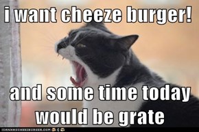 i want cheeze burger!  and some time today would be grate