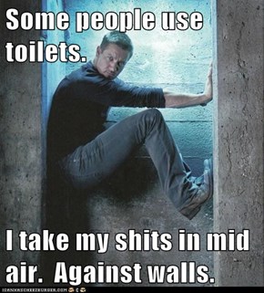Some people use toilets.  I take my shits in mid air.  Against walls.