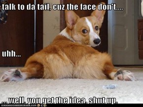 talk to da tail, cuz the face don't.... uhh... ... well, you get the idea. shut up.
