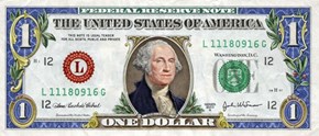 Colorized One Dollar Bill