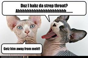 Takez him to da vet! Mebbe den he'll keepz hiz mouf shut!