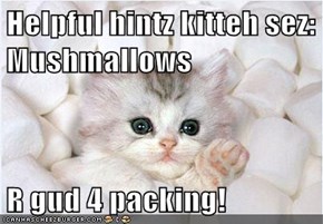 Helpful hintz kitteh sez: Mushmallows   R gud 4 packing!
