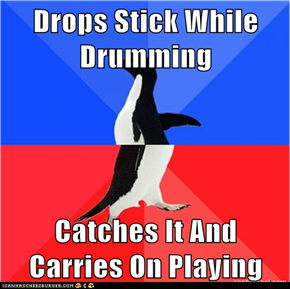 Drops Stick While Drumming  Catches It And Carries On Playing