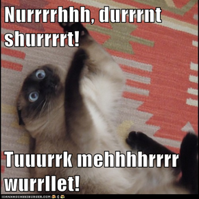 Nurrrrhhh, durrrnt shurrrrt!  Tuuurrk mehhhhrrrr wurrllet!