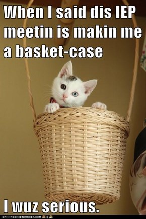 When I said dis IEP meetin is makin me a basket-case  I wuz serious.