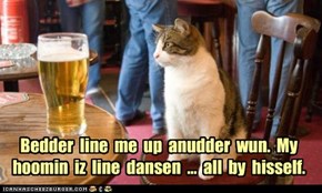 Bedder  line  me  up  anudder  wun.  My  hoomin  iz  line  dansen  ...  all  by  hisself.