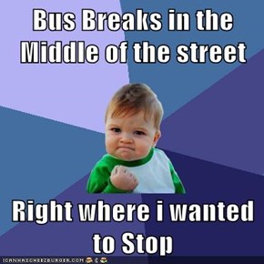 Bus Breaks in the Middle of the street  Right where i wanted to Stop