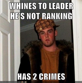 WHINES TO LEADER HE'S NOT RANKING  HAS 2 CRIMES