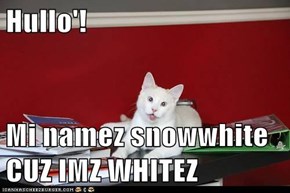 Hullo'!  Mi namez snowwhite CUZ IMZ WHITEZ