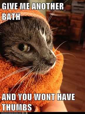 GIVE ME ANOTHER BATH  AND YOU WONT HAVE THUMBS