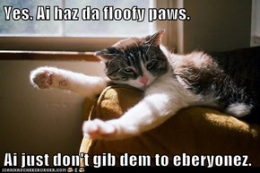 Yes. Ai haz da floofy paws.   Ai just don't gib dem to eberyonez.