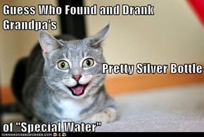 Guess Who Found and Drank   Grandpa's  Pretty Silver Bottle  of "Special Water"