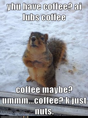 yhu have coffee? ai lubs coffee  coffee maybe?ummm...coffee? k just nuts.
