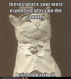Jeeves, place your most expensive glass on the counter.  I wish to bat it off.