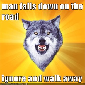 man falls down on the road  ignore and walk away