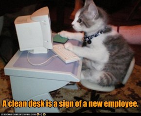 A clean desk is a sign of a new employee.