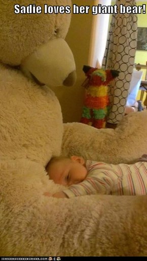 Sadie loves her giant bear!