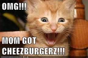 OMG!!!  MOM GOT CHEEZBURGERZ!!!