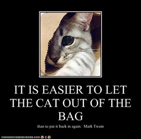 IT IS EASIER TO LET THE CAT OUT OF THE BAG