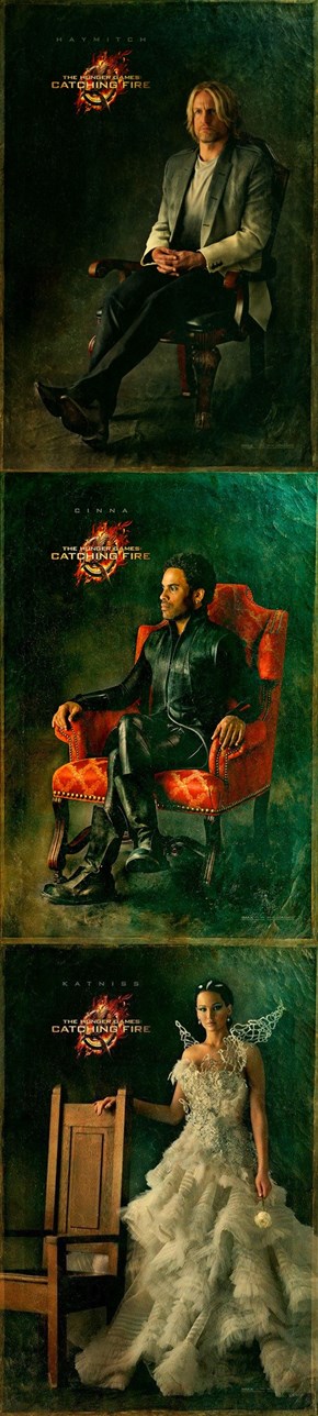 Haymitch, Cinna, and Katniss Get Victory Potraits for "Catching Fire"