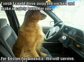 I wish I could drive away the wicked and make it safely home for you.   For Boston.For America.  We will survive.