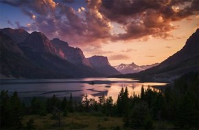 Sunset at St. Mary Lake, Glacier National Park, Montana.
