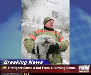 Breaking News - Firefigher Saves A Cat From A Burning Home.