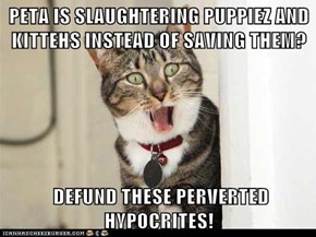 PETA IS SLAUGHTERING PUPPIEZ AND KITTEHS INSTEAD OF SAVING THEM?   DEFUND THESE PERVERTED HYPOCRITES!