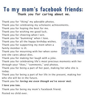 To my mom's facebook friends