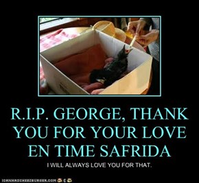 R.I.P. GEORGE, THANK YOU FOR YOUR LOVE EN TIME SAFRIDA