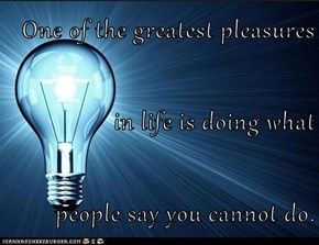 One of the greatest pleasures in life is doing what people say you cannot do.