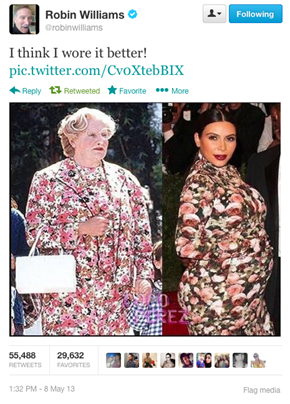 Touche of the Day: Mrs. Doubtfire's Dress vs. Kim Kardashian's Dress