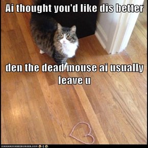 Ai thought you'd like dis better den the dead mouse ai usually leave u