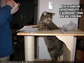 You're using teh instrucshuns???     i iz dizapointed.  i thaut you waz a real man.