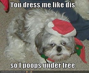You dress me like dis  so I poops under tree