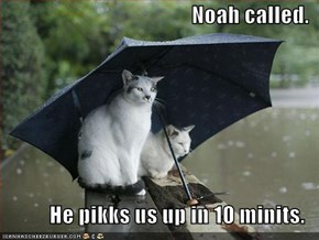 Noah called.  He pikks us up in 10 minits.