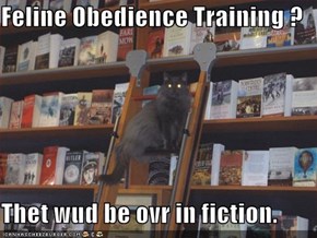 Feline Obedience Training ?  Thet wud be ovr in fiction.