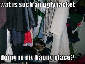 wat is such an ugly jacket  doing in my happy place?