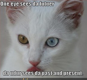 One eye sees da futuer   da udur sees da past and present.
