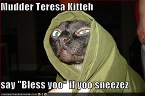 Mudder Teresa Kitteh  say "Bless yoo" if yoo sneezez