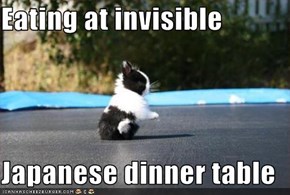 Eating at invisible  Japanese dinner table