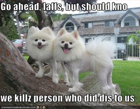 Go ahead, laffs, but should kno  we killz person who did dis to us