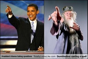 President Obama taking questions Totally Looks Like Dumbledore casting a spell