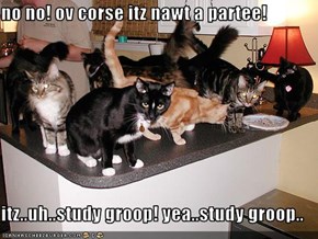 no no! ov corse itz nawt a partee!  itz..uh..study groop! yea..study groop..
