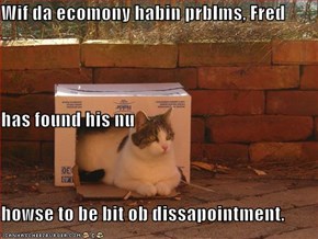 Wif da ecomony habin prblms, Fred has found his nu howse to be bit ob dissapointment.