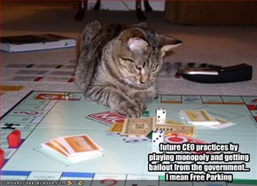 future CEO practices by playing monopoly and getting bailout from the government...  I mean Free Parking