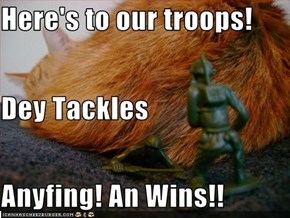 Here's to our troops! Dey Tackles Anyfing! An Wins!!
