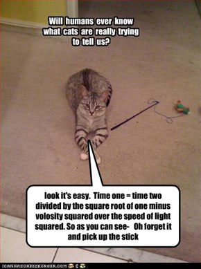 look it's easy.  Time one = time two divided by the square root of one minus  volosity squared over the speed of light squared. So as you can see-   Oh forget it and pick up the stick
