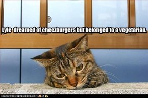Lyle  dreamed of cheezburgers but belonged to a vegetarian.